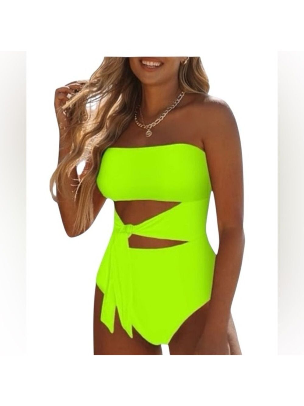 Green Cutout One Piece Swimsuit